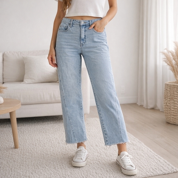 Wonderly Denim - Wonderly high rise wide leg cropped denim jeans grunge distressed y2k 90s sz 12